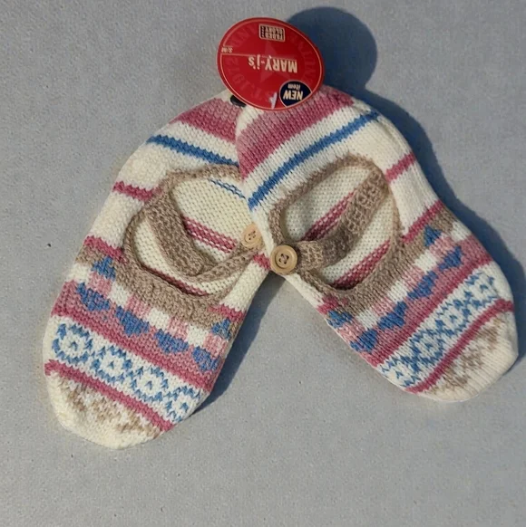 NWT Vintage (04) Faded Glory Mary Jane Striped Knit Slippers Socks - Picture 1 of 5
